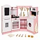 Large Children's Wooden Kitchen GINGER HOME, Corner with Sink with Running Water, Sound and Light, Refrigerator, Microwave, Washing Machine, Window, Curtains and Accessories, 134x80x99 cm