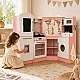 Large Children's Wooden Kitchen GINGER HOME, Corner with Sink with Running Water, Sound and Light, Refrigerator, Microwave, Washing Machine, Window, Curtains and Accessories, 134x80x99 cm