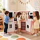 Large Children's Wooden Kitchen GINGER HOME, Corner with Sink with Running Water, Sound and Light, Refrigerator, Microwave, Washing Machine, Window, Curtains and Accessories, 134x80x99 cm