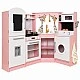 Large Children's Wooden Kitchen GINGER HOME, Corner with Sink with Running Water, Sound and Light, Refrigerator, Microwave, Washing Machine, Window, Curtains and Accessories, 134x80x99 cm