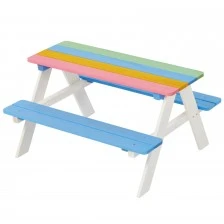 Garden Set, Children's Table with Picnic Benches, Wooden, Outdoor Games - RAINBOW