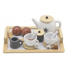 Children's Wooden Tea and Coffee Set with Accessories - white/grey