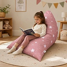 Детски Пуф Лежанка GINGER HOME Little Stars, 100% Памук, Розов Барбарон със Звезди, 127x81x76 см