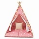 Children's Cotton Tent GINGER HOME Little Stars, Tipi, Pink with Stars, 100% Cotton, with Soft Pad with Filling, Pillow and LED Lights, 120x120x160 cm