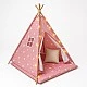 Children's Cotton Tent GINGER HOME Little Stars, Tipi, Pink with Stars, 100% Cotton, with Soft Pad with Filling, Pillow and LED Lights, 120x120x160 cm