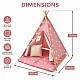 Children's Cotton Tent GINGER HOME Little Stars, Tipi, Pink with Stars, 100% Cotton, with Soft Pad with Filling, Pillow and LED Lights, 120x120x160 cm