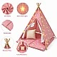 Children's Cotton Tent GINGER HOME Little Stars, Tipi, Pink with Stars, 100% Cotton, with Soft Pad with Filling, Pillow and LED Lights, 120x120x160 cm