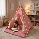 Children's Cotton Tent GINGER HOME Little Stars, Tipi, Pink with Stars, 100% Cotton, with Soft Pad with Filling, Pillow and LED Lights, 120x120x160 cm