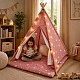 Children's Cotton Tent GINGER HOME Little Stars, Tipi, Pink with Stars, 100% Cotton, with Soft Pad with Filling, Pillow and LED Lights, 120x120x160 cm
