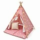 Children's Cotton Tent GINGER HOME Little Stars, Tipi, Pink with Stars, 100% Cotton, with Soft Pad with Filling, Pillow and LED Lights, 120x120x160 cm