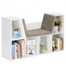 3 in 1 Children's Bookcase, Bookcase and Bench, 6 Compartments for Toy and Book Storage, Gift for 3+ Years