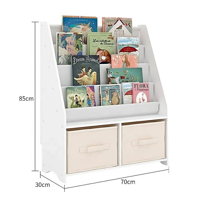Children's Wooden Organizer with Bookshelf and Toy Storage Boxes