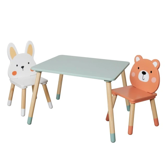 Children's Wooden Table with 2 Chairs GINGER HOME – Bear and Bunny, Play and Learning Set