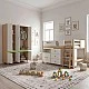 GINGER HOME DINO Children's Room Furniture Set with Combined Bed 90x200 cm, Wardrobe, Cabinets, Chest of Drawers, Shelves and Mattress Frame, White, Green and Natural Wood