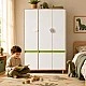 GINGER HOME DINO Children's Room Furniture Set with Combined Bed 90x200 cm, Wardrobe, Cabinets, Chest of Drawers, Shelves and Mattress Frame, White, Green and Natural Wood