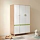 GINGER HOME DINO Children's Room Furniture Set with Combined Bed 90x200 cm, Wardrobe, Cabinets, Chest of Drawers, Shelves and Mattress Frame, White, Green and Natural Wood