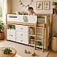 GINGER HOME DINO Children's Room Furniture Set with Combined Bed 90x200 cm, Wardrobe, Cabinets, Chest of Drawers, Shelves and Mattress Frame, White, Green and Natural Wood