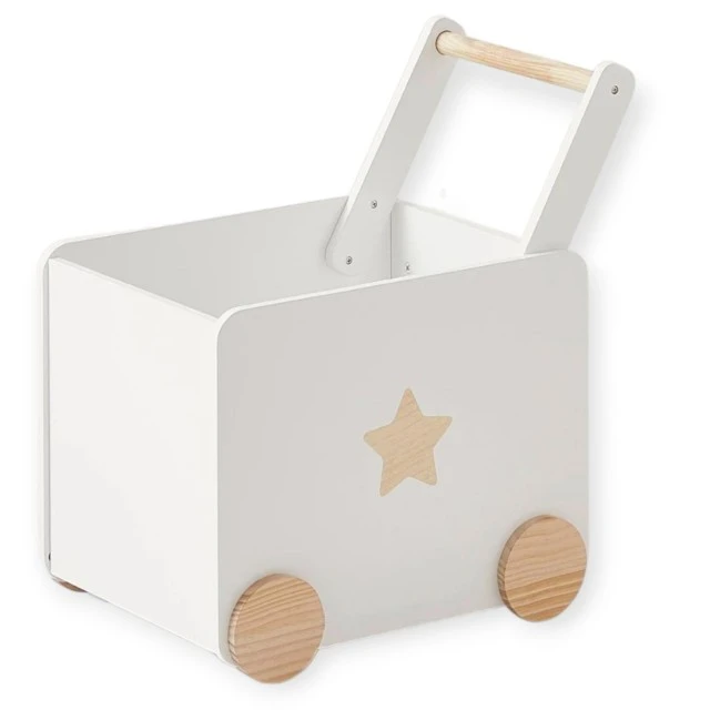 Детска Кутия за Играчки GINGER HOME  с Колелца и Дръжка за Бутане, Дървена, Бяла, 38х45х54 см.