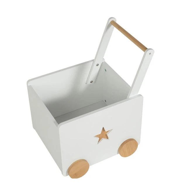 Детска Кутия за Играчки GINGER HOME  с Колелца и Дръжка за Бутане, Дървена, Бяла, 38х45х54 см.