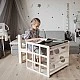 Montessori Set 2 in 1 GINGER HOME, Children's Table with Chair and Climbing Cube, Active Play Table, Natural Wood, 57x50x55 cm