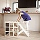 Montessori Set 2 in 1 GINGER HOME, Children's Table with Chair and Climbing Cube, Active Play Table, Natural Wood, 57x50x55 cm