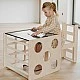Montessori Set 2 in 1 GINGER HOME, Children's Table with Chair and Climbing Cube, Active Play Table, Natural Wood, 57x50x55 cm