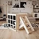 Montessori Set 2 in 1 GINGER HOME, Children's Table with Chair and Climbing Cube, Active Play Table, Natural Wood, 57x50x55 cm