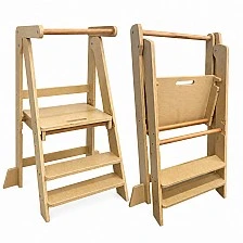 Montessori Tower for Children GINGER HOME, Foldable Kitchen High Chair, Learning Tower, Safe Children's Ladder, Solid Natural Wood, 51x47x91.5 cm