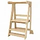 Монтесори Кула за Деца GINGER HOME, Сгъваемо Помощно Столче за Кухня, Learning Tower, Безопасна Детска Стълба, Масивно Натурално Дърво, 51x47x91.5 см