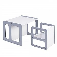 Montessori Children's Set 3 in 1 GINGER HOME, Table, Chair and Bench in White and Gray