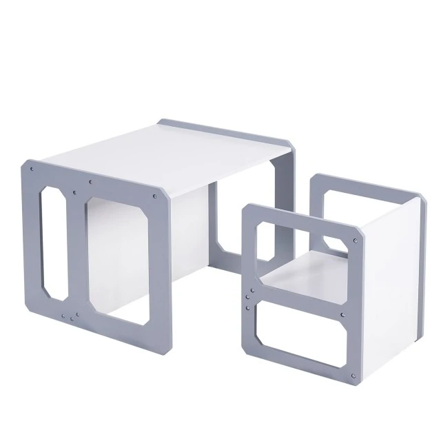 Montessori Children's Set 3 in 1 GINGER HOME, Table, Chair and Bench in White and Gray