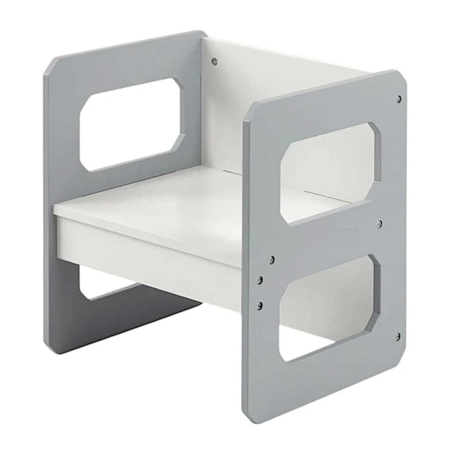 Montessori Children's Set 3 in 1 GINGER HOME, Table, Chair and Bench in White and Gray