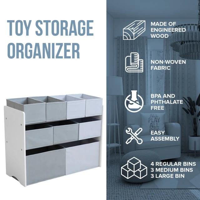 Toy Organizer, Nursery Shelf, Closet, Storage Box Section - White, Gray