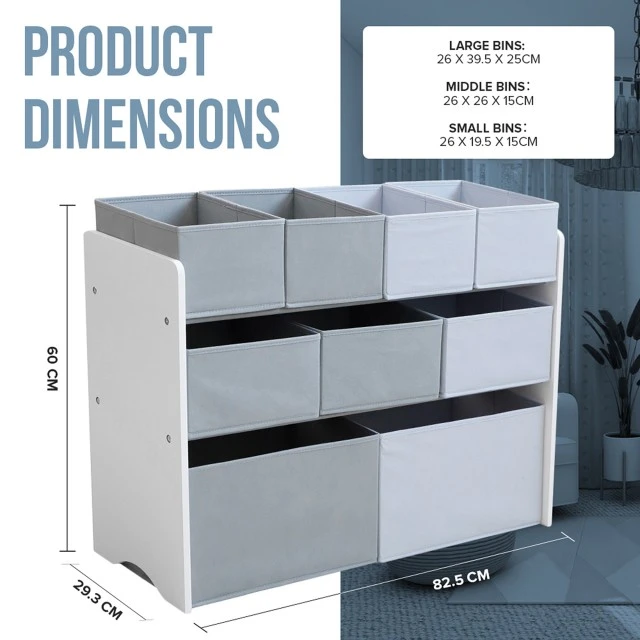 Toy Organizer, Nursery Shelf, Closet, Storage Box Section - White, Gray