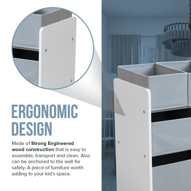 Toy Organizer, Nursery Shelf, Closet, Storage Box Section - White, Gray