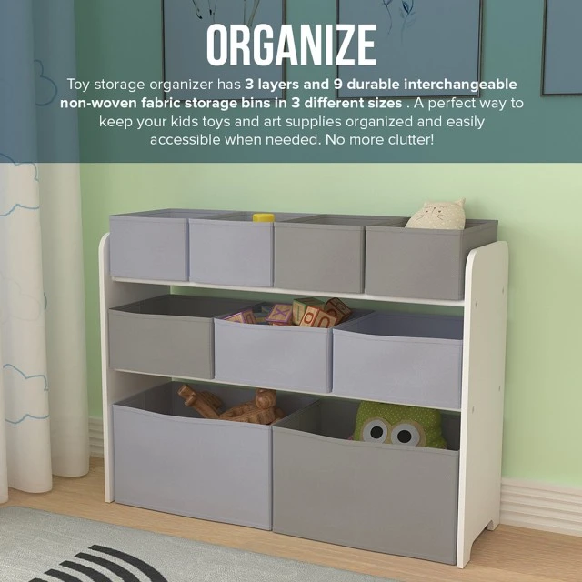 Toy Organizer, Nursery Shelf, Closet, Storage Box Section - White, Gray
