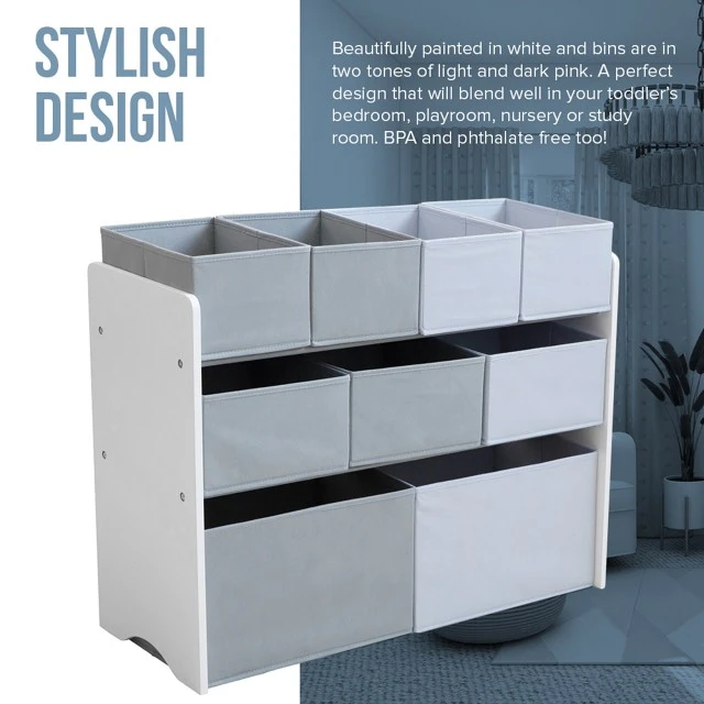 Toy Organizer, Nursery Shelf, Closet, Storage Box Section - White, Gray