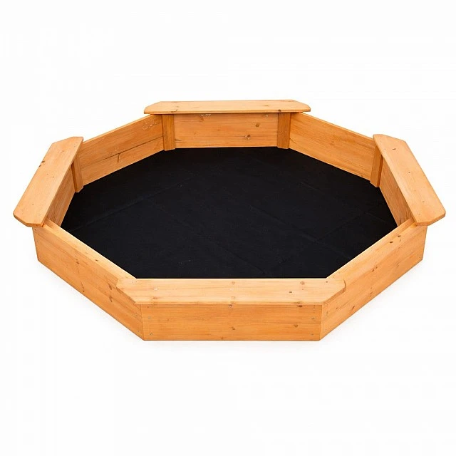 Children's wooden sandbox GINGER HOME – 8-sided model with 4 seats, 134.5×134.5 cm
