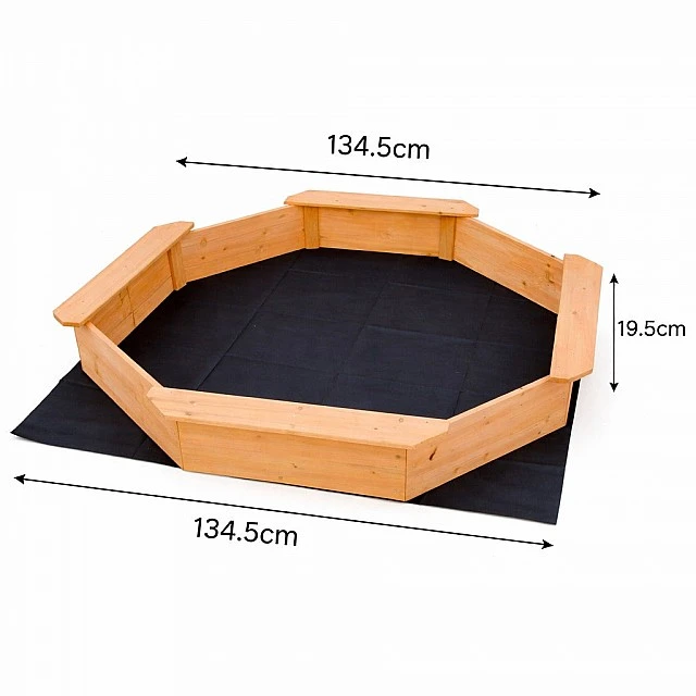 Children's wooden sandbox GINGER HOME – 8-sided model with 4 seats, 134.5×134.5 cm