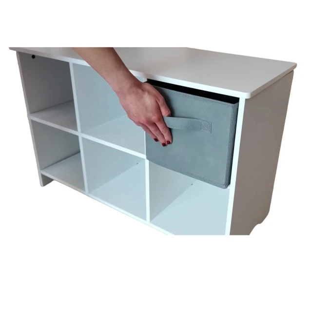 Дървен Скрин с 6 Текстилни Чекмеджета за Съхранение - WHITE/GREY