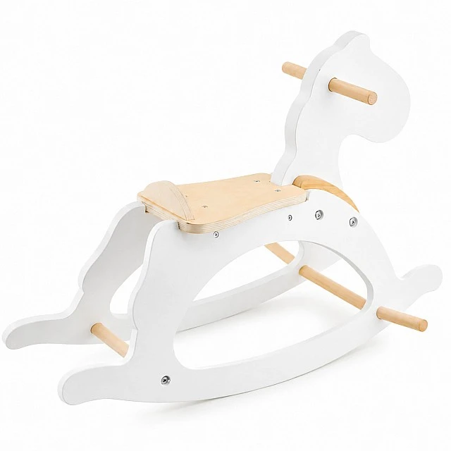 Children's Wooden Rocking Horse GINGER HOME, White, Solid Wood, 70x20x47 cm, Montessori Toy