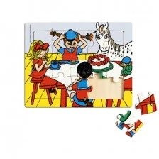 Дървен пъзел в рамка Пипи Дългото чорапче 15 части