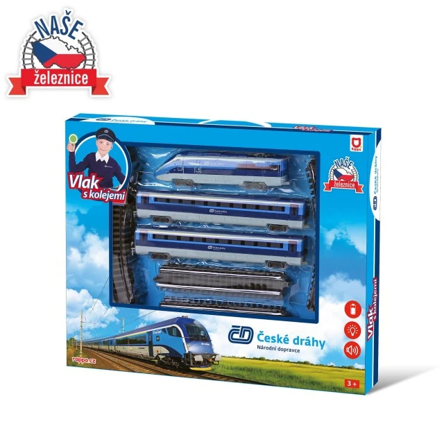 Train set with rails and two cars with sound and lights Czech Railways 23 parts
