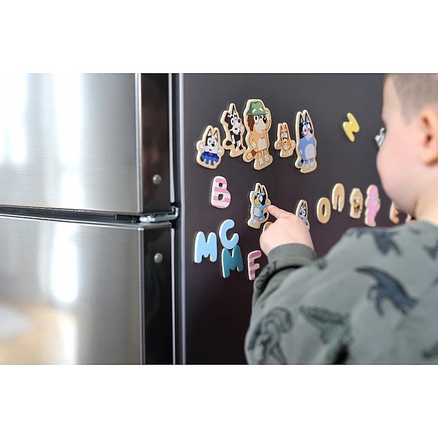Set of wooden magnetic letters and figurines Blue 70 pieces