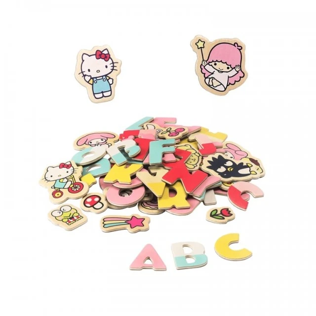 Комплект Дървени магнитни букви и фигурки Hello Kitty 75 части