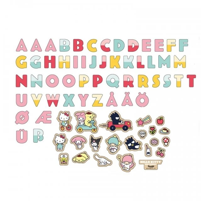 Комплект Дървени магнитни букви и фигурки Hello Kitty 75 части