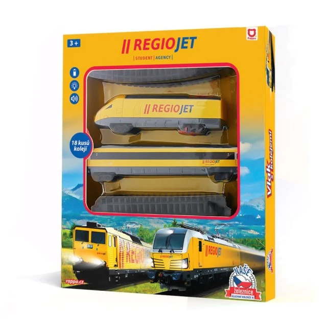 RegioJet 20-piece train set with rails and car with sound and lights