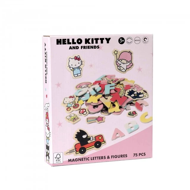 Комплект Дървени магнитни букви и фигурки Hello Kitty 75 части