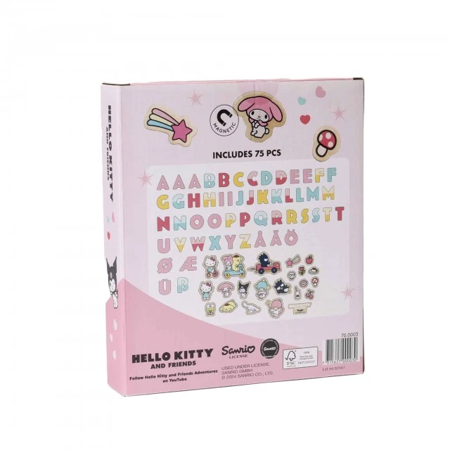 Комплект Дървени магнитни букви и фигурки Hello Kitty 75 части