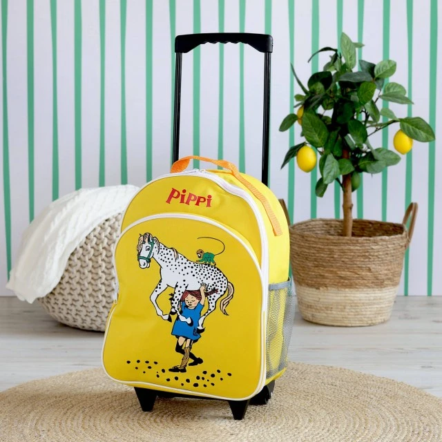 Children’s backpack on wheels Pippi Longstocking and the favorite horse yellow